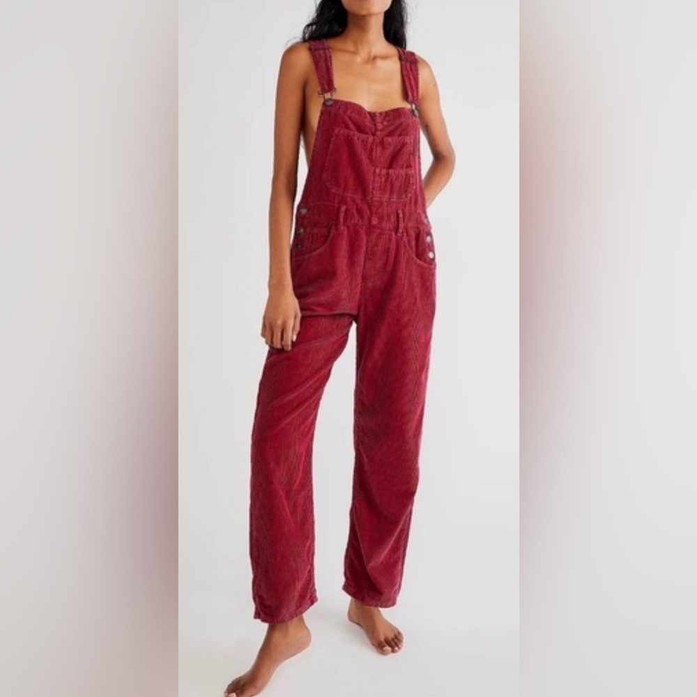 We the Free  Ziggy boho inspired burgandy corduroy overalls. Small